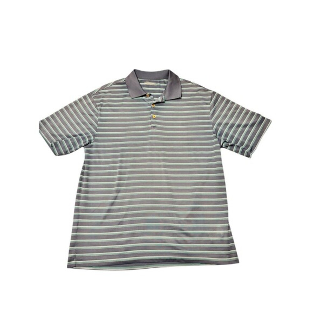 Nike Dri-Fit Golf Polo Men’s XL Gray Green Striped‎ Short Sleeve Shirt